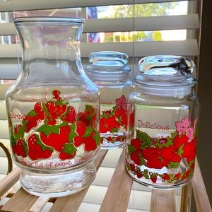 Set of three Vintage Strawberry Shortcake glassware pieces 1980’s